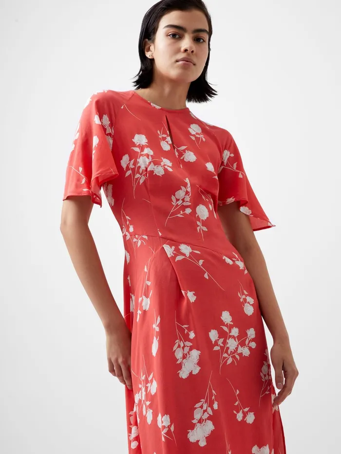 French Connection Alessandra Eco Asymmetric Dress Cayenne RedWhite Woman Dresses