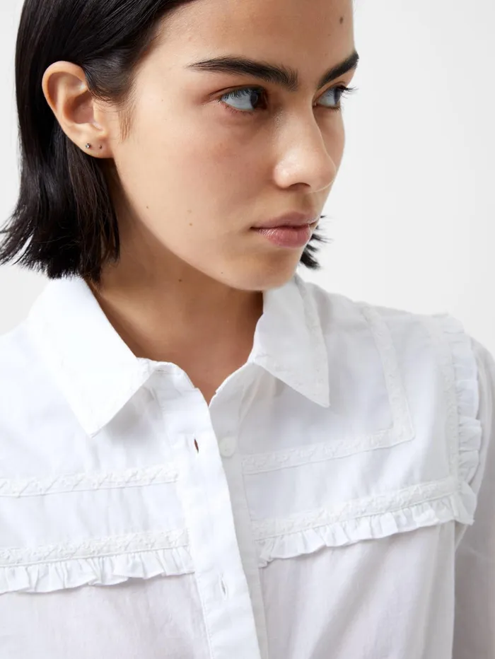French Connection Amelie Cambric Embroidered Shirt Linen White Woman Tops