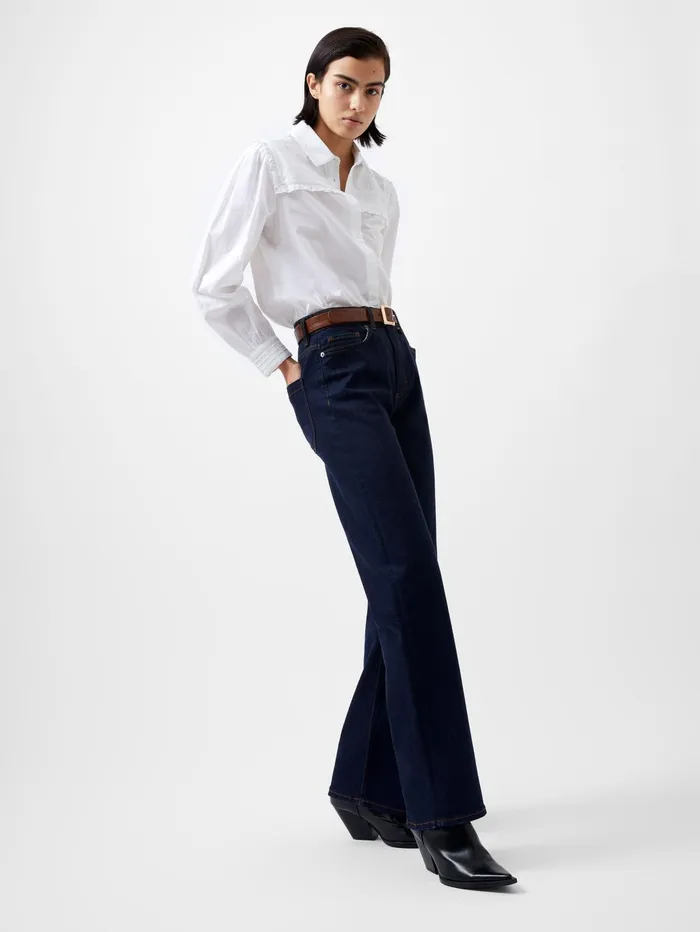 French Connection Amelie Cambric Embroidered Shirt Linen White Woman Tops