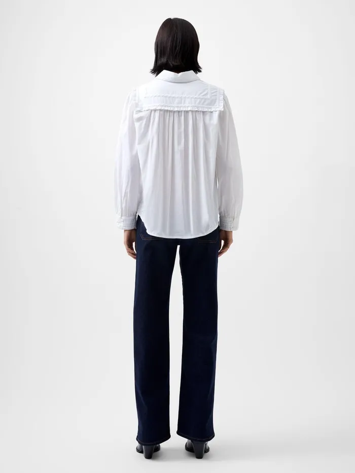 French Connection Amelie Cambric Embroidered Shirt Linen White Woman Tops