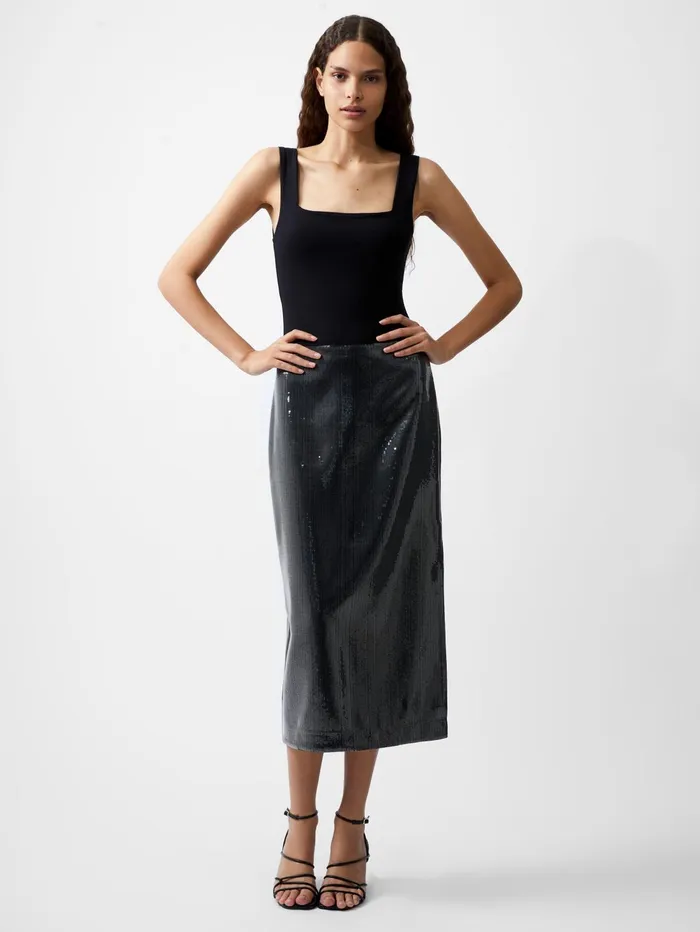 French Connection Amy Sequin Midi Skirt Gunmetal Woman Coords