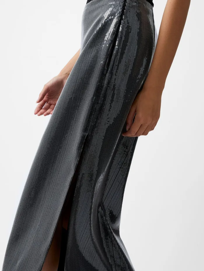 French Connection Amy Sequin Midi Skirt Gunmetal Woman Coords