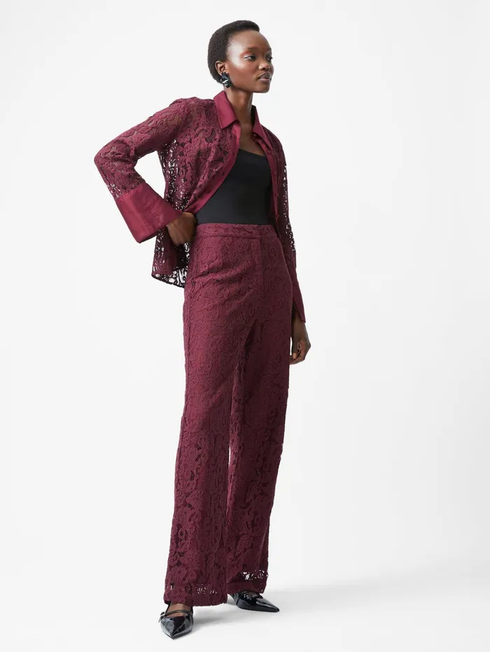French Connection Asura Lace Flared Trousers Burgundy Red Woman Trousers