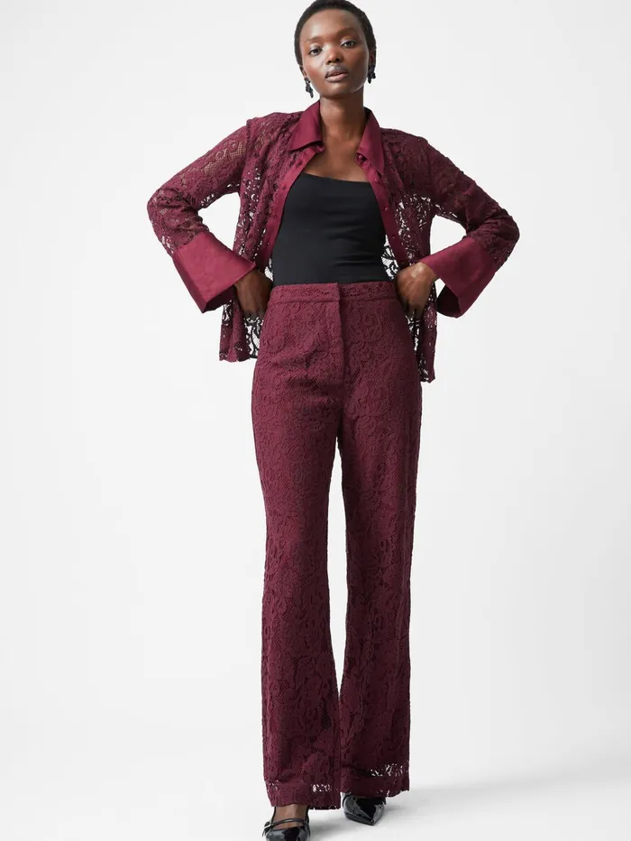 French Connection Asura Lace Flared Trousers Burgundy Red Woman Trousers
