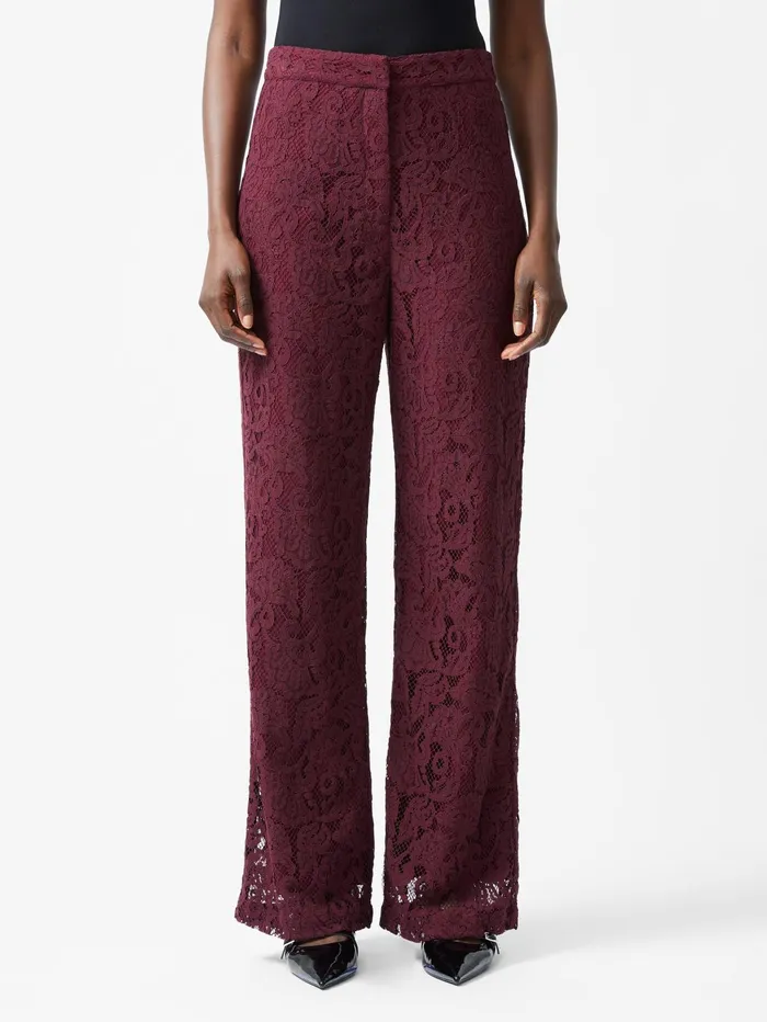 French Connection Asura Lace Flared Trousers Burgundy Red Woman Trousers