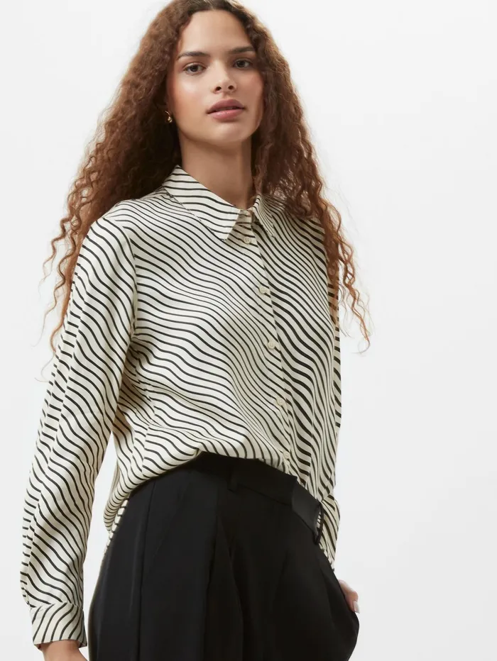 French Connection Candice Satin Stripe Shirt BlackCream Woman Tops