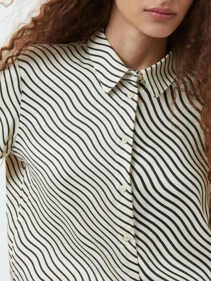 French Connection Candice Satin Stripe Shirt BlackCream Woman Tops