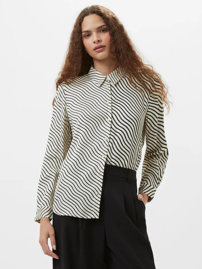 French Connection Candice Satin Stripe Shirt BlackCream Woman Tops