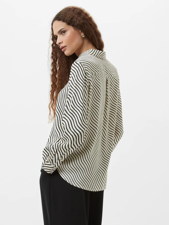 French Connection Candice Satin Stripe Shirt BlackCream Woman Tops