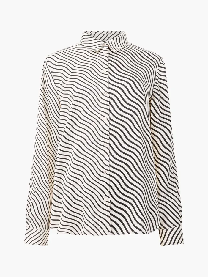French Connection Candice Satin Stripe Shirt BlackCream Woman Tops