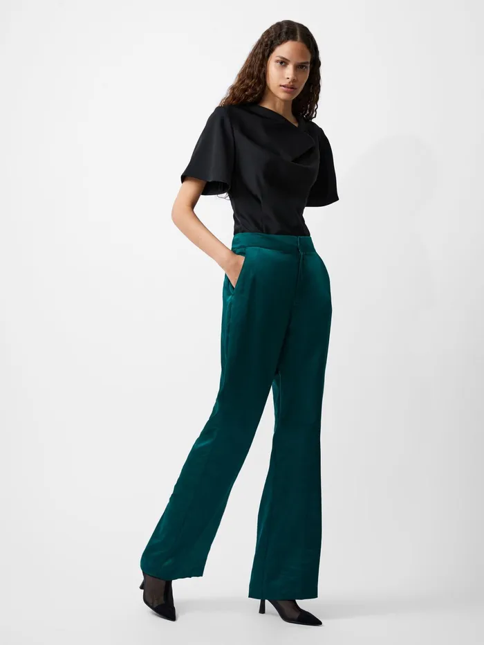 French Connection Carey Satin Trousers Forest Woman Trousers