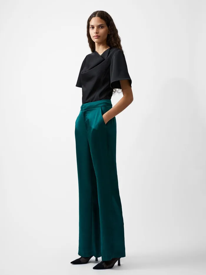 French Connection Carey Satin Trousers Forest Woman Trousers