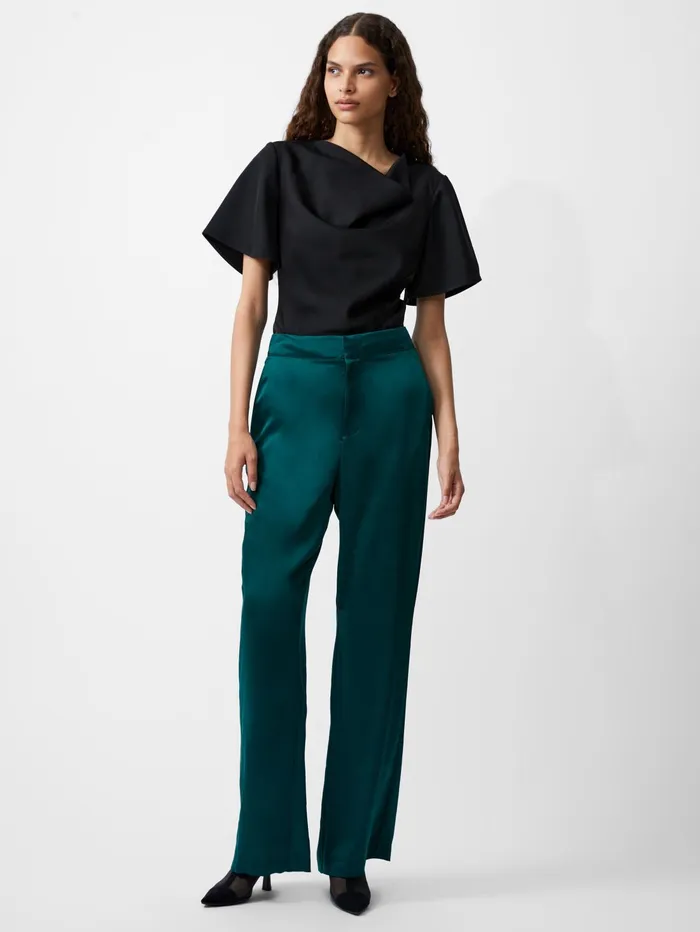 French Connection Carey Satin Trousers Forest Woman Trousers