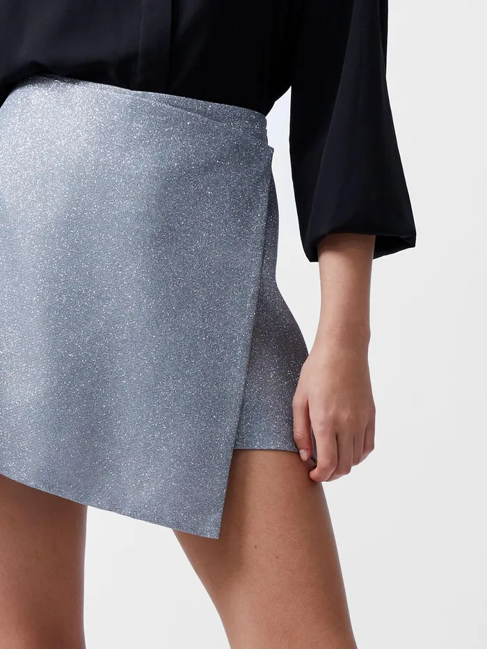 French Connection Cece Lurex Skort Silver Woman Skirts