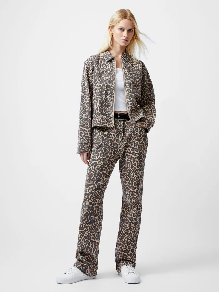 French Connection Charlie Leopard Print Denim Jacket Woman Coats and Jackets