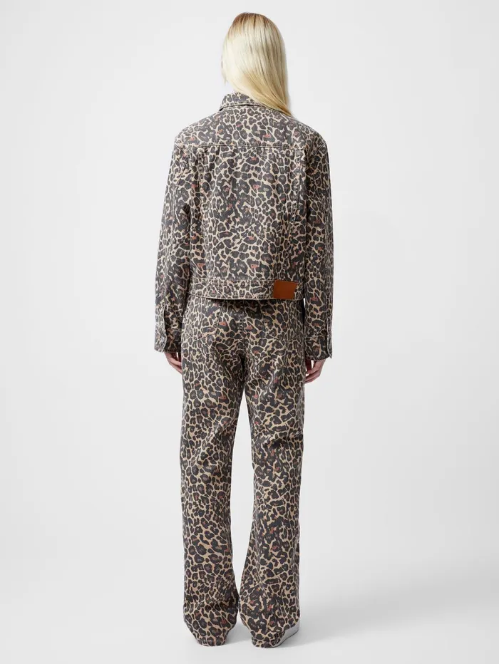 French Connection Charlie Leopard Print Denim Jacket Woman Coats and Jackets