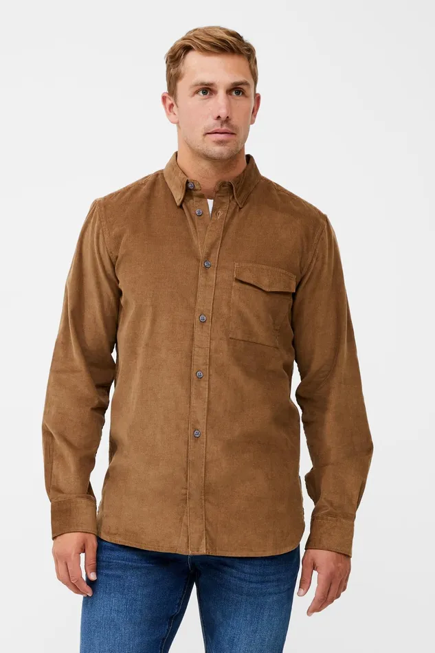 French Connection Cord Long Sleeve Shirt Sepia Man Shirts