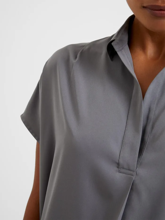 French Connection Crepe Light Recycled Popover Shirt Warm Graphite Woman Tops