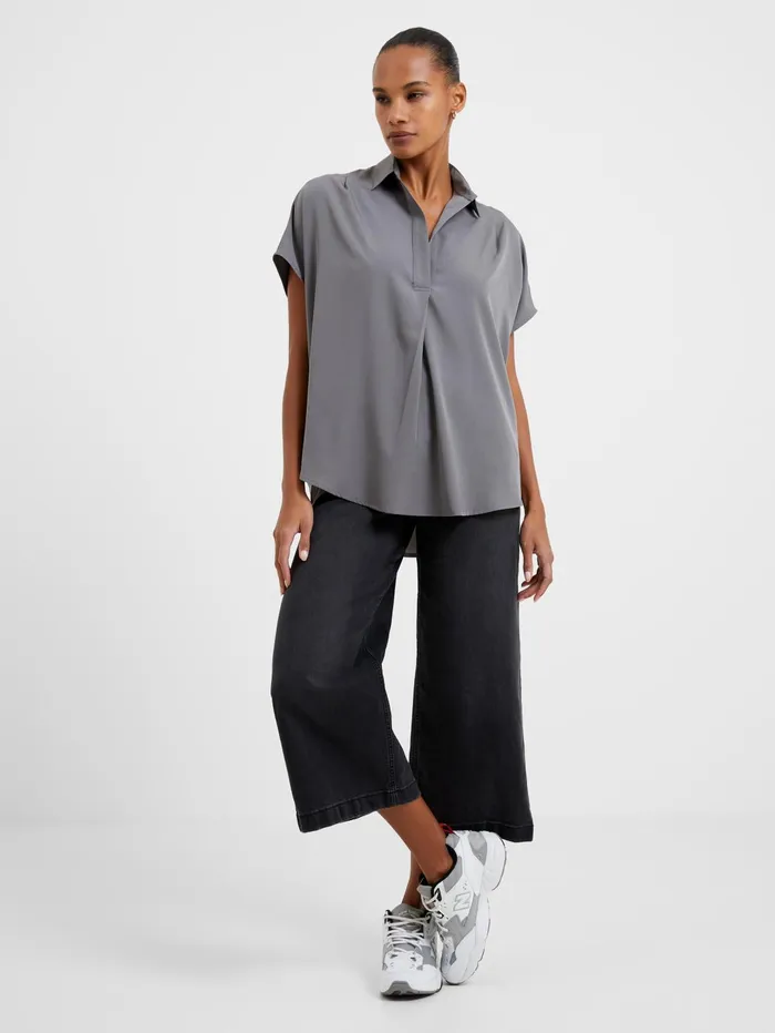 French Connection Crepe Light Recycled Popover Shirt Warm Graphite Woman Tops