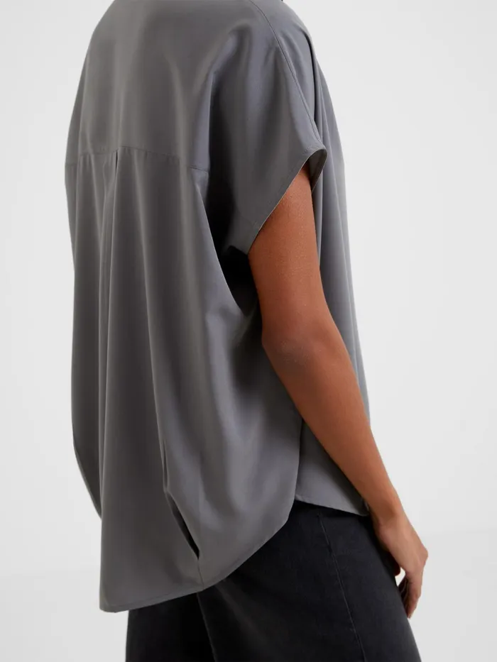 French Connection Crepe Light Recycled Popover Shirt Warm Graphite Woman Tops