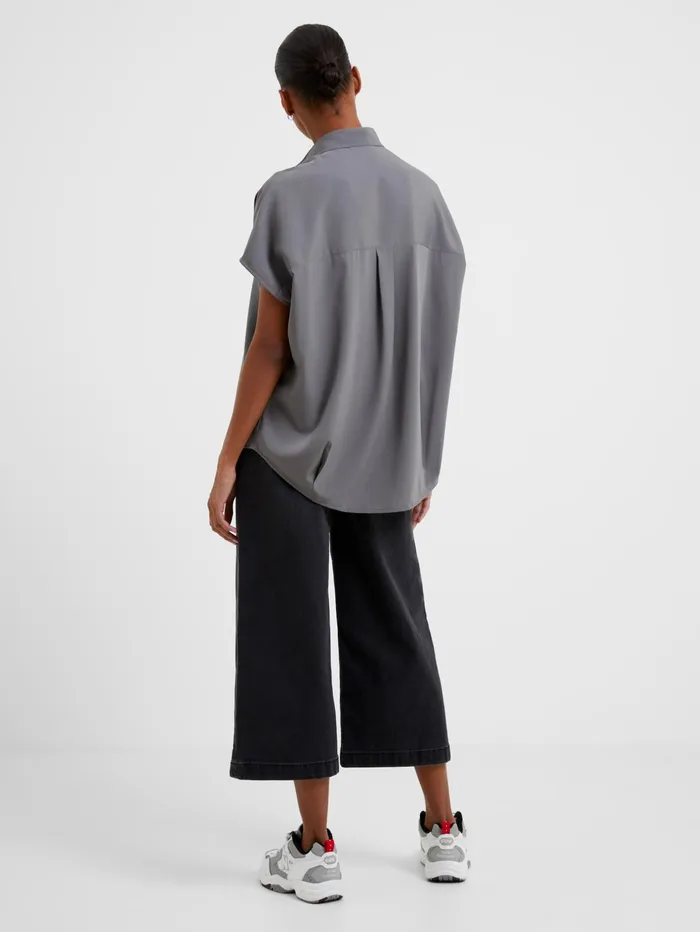 French Connection Crepe Light Recycled Popover Shirt Warm Graphite Woman Tops