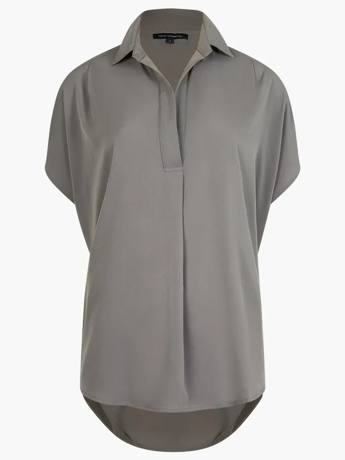 French Connection Crepe Light Recycled Popover Shirt Warm Graphite Woman Tops