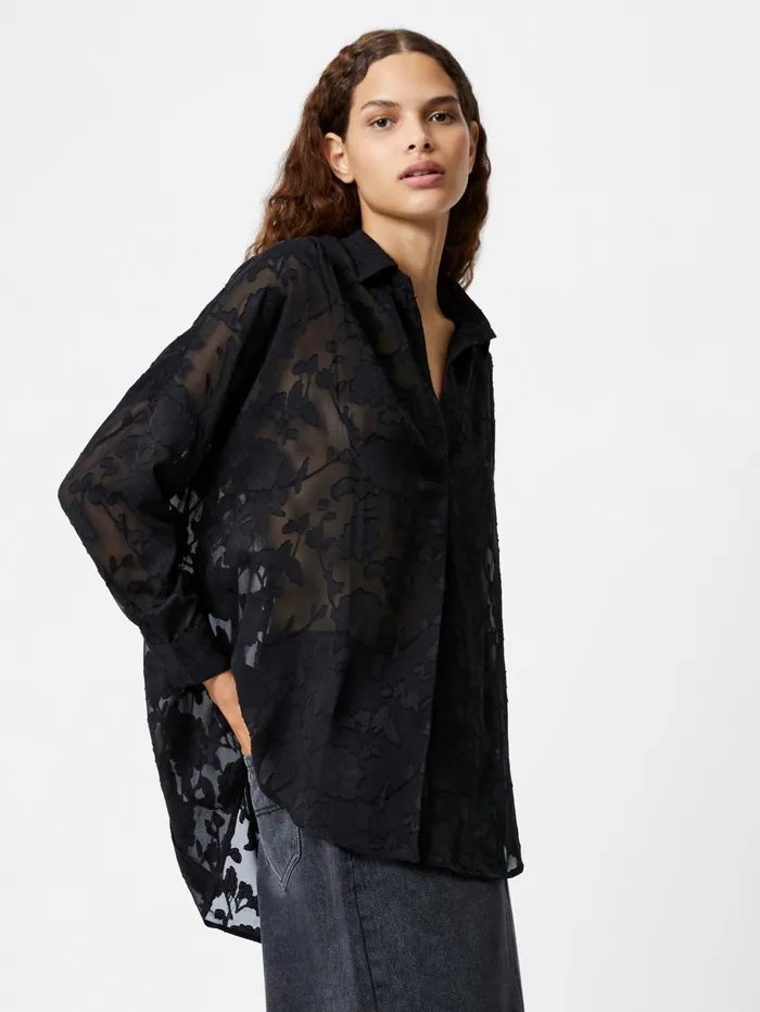 French Connection Devore Satin Popover Shirt Black Woman Tops