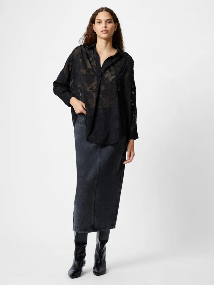 French Connection Devore Satin Popover Shirt Black Woman Tops