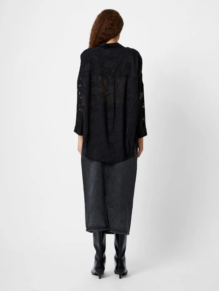 French Connection Devore Satin Popover Shirt Black Woman Tops