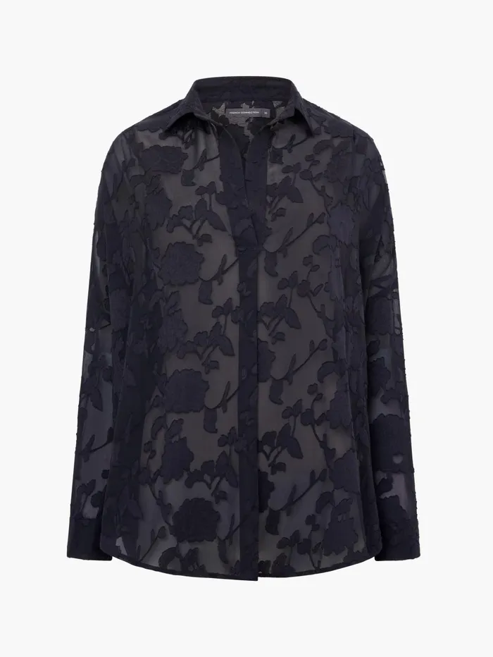 French Connection Devore Satin Popover Shirt Black Woman Tops