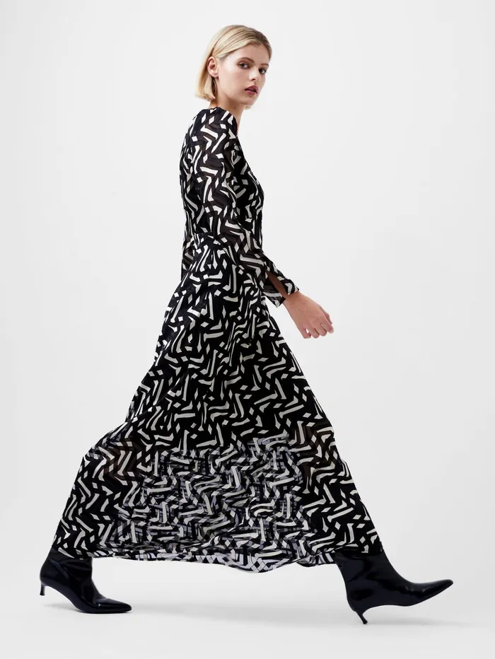 French Connection Diandra Satin Devore Maxi Dress BlackCream Woman Dresses