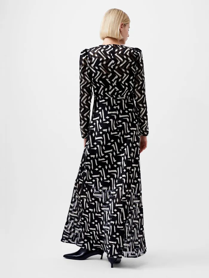 French Connection Diandra Satin Devore Maxi Dress BlackCream Woman Dresses