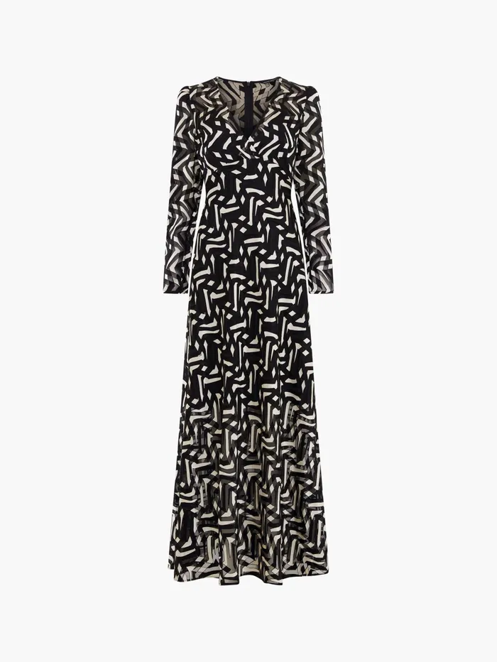 French Connection Diandra Satin Devore Maxi Dress BlackCream Woman Dresses