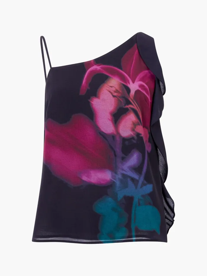 French Connection Eden Georgette Frilly Cami Top Blackout Multi Woman Tops