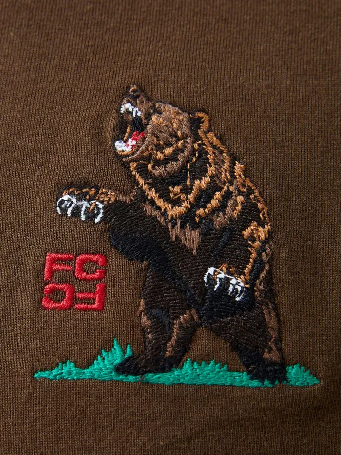 French Connection Embroidered Bear Organic Graphic TShirt Truffle Brown Man TShirts and Polo Shirts