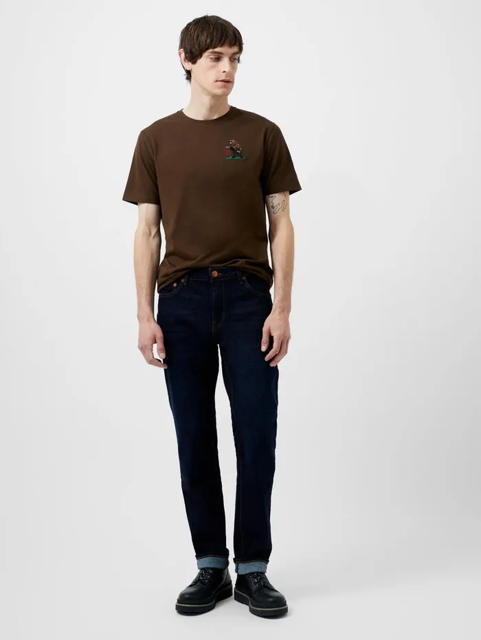 French Connection Embroidered Bear Organic Graphic TShirt Truffle Brown Man TShirts and Polo Shirts