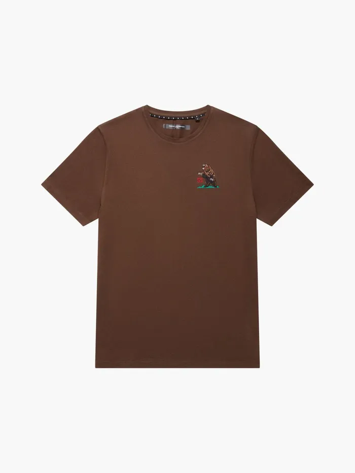 French Connection Embroidered Bear Organic Graphic TShirt Truffle Brown Man TShirts and Polo Shirts