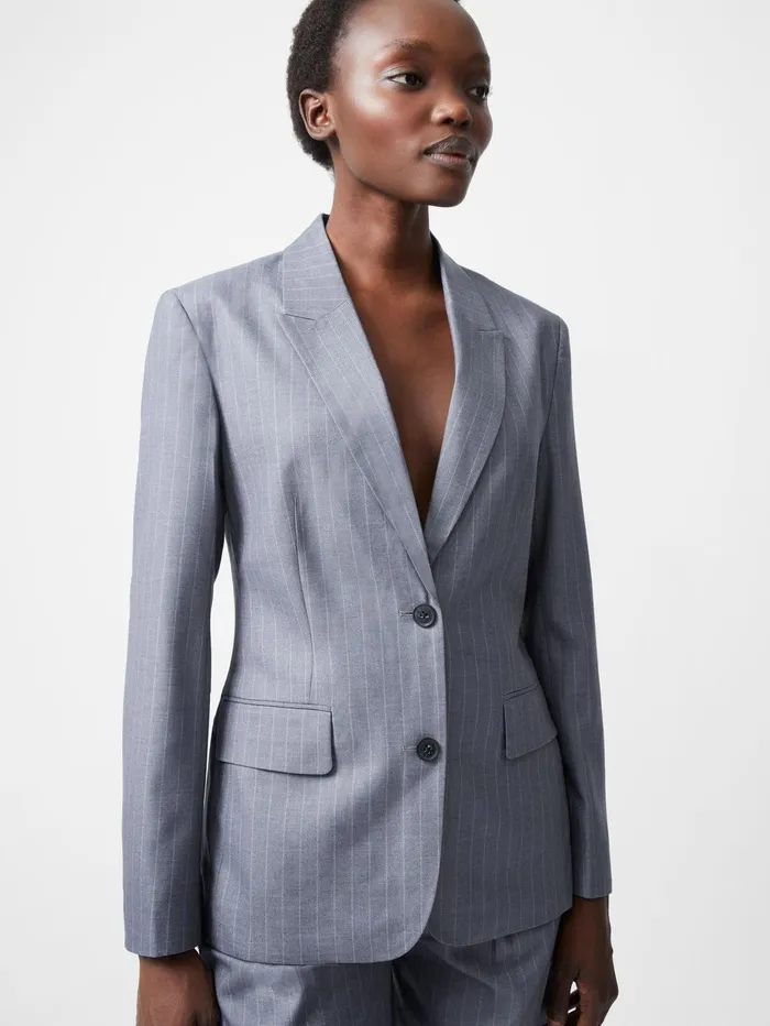 French Connection Fiorella Pinstripe Blazer Grey Woman Coats and Jackets