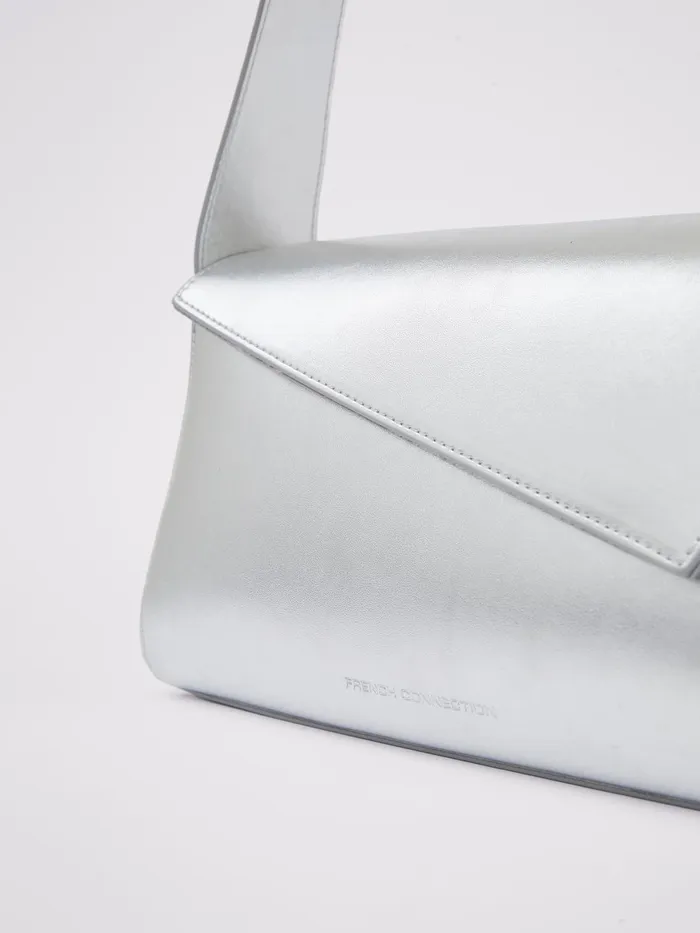 French Connection Jeenaa X Metallic Envelope Bag High Shine Silver Woman Bags and Purses