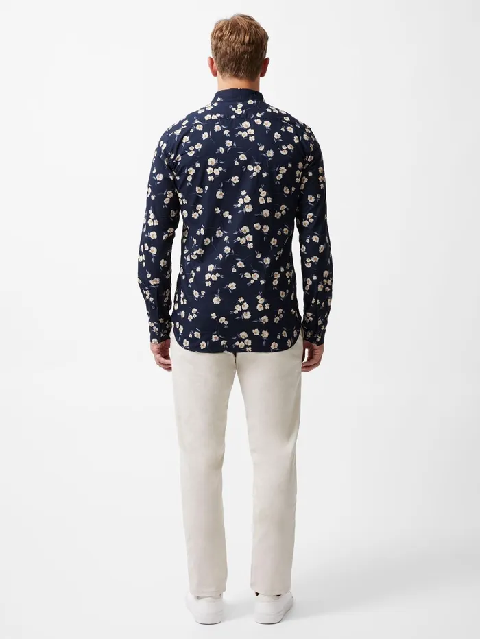 French Connection Large Floral Long Sleeve Shirt Marine Man Shirts