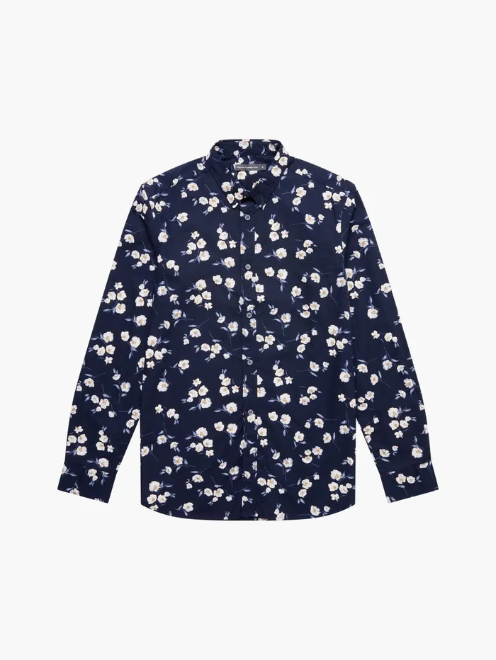 French Connection Large Floral Long Sleeve Shirt Marine Man Shirts