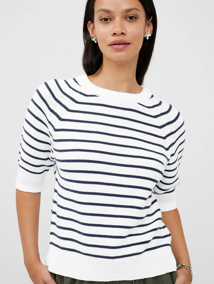 French Connection Lily Mozart Stripe Short Sleeve Jumper Summer WhiteUtility Woman Jumpers and Cardigans French Connection Lily Mozart Stripe Short Sleeve Jumper Summer WhiteUtility Woman Jumpers and Cardigans