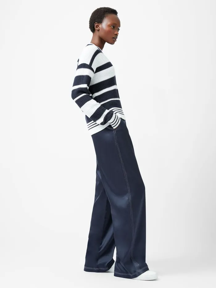 French Connection Lily Mozart Striped Varsity VNeck Jumper NavySummer White Woman Jumpers and Cardigans