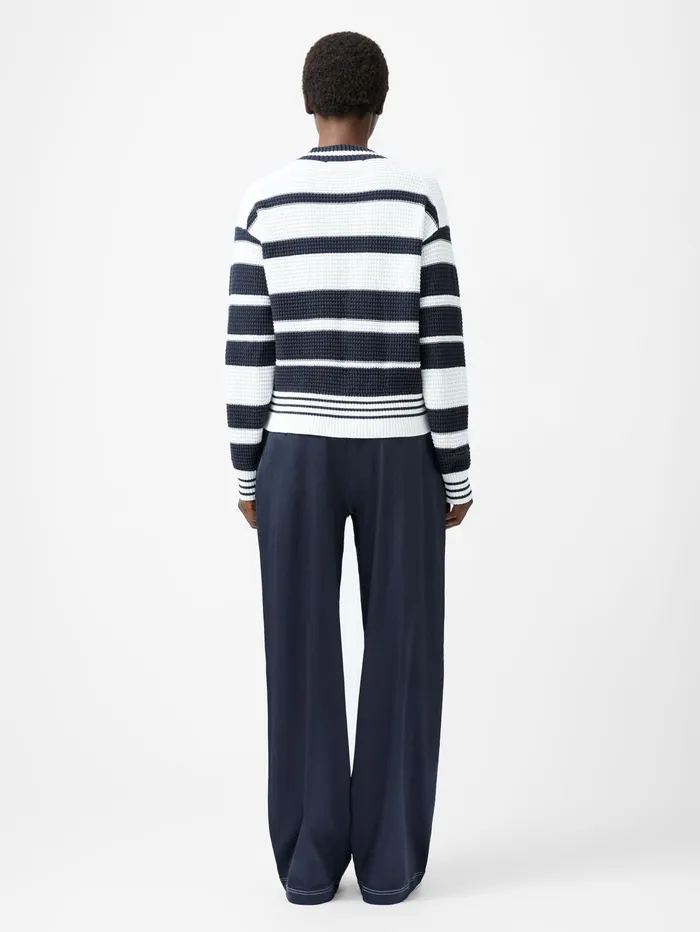 French Connection Lily Mozart Striped Varsity VNeck Jumper NavySummer White Woman Jumpers and Cardigans