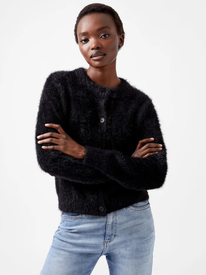 French Connection Molly Feather Long Sleeve Cardigan Blackout Woman Jumpers and Cardigans French Connection Molly Feather Long Sleeve Cardigan Blackout Woman Jumpers and Cardigans