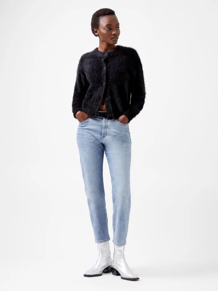 French Connection Molly Feather Long Sleeve Cardigan Blackout Woman Jumpers and Cardigans