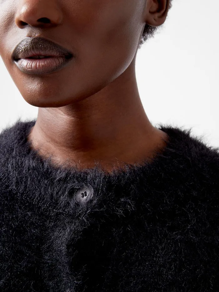 French Connection Molly Feather Long Sleeve Cardigan Blackout Woman Jumpers and Cardigans