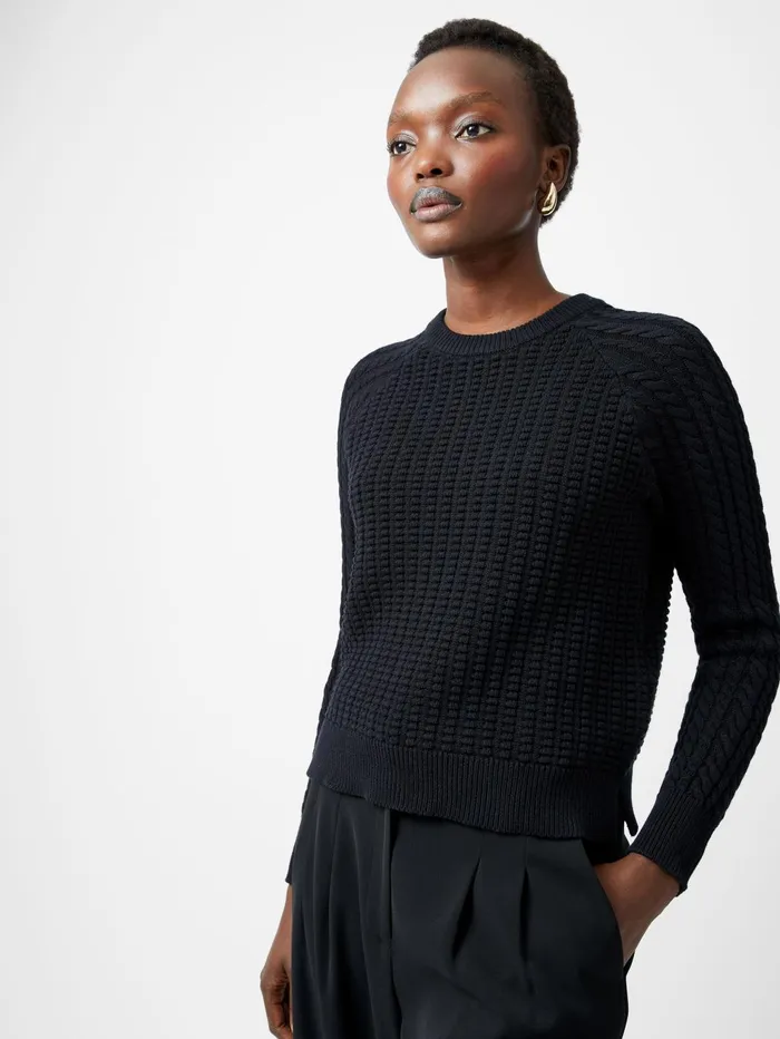 French Connection Mozart Popcorn Cable Knit Jumper Black Woman Jumpers and Cardigans French Connection Mozart Popcorn Cable Knit Jumper Black Woman Jumpers and Cardigans
