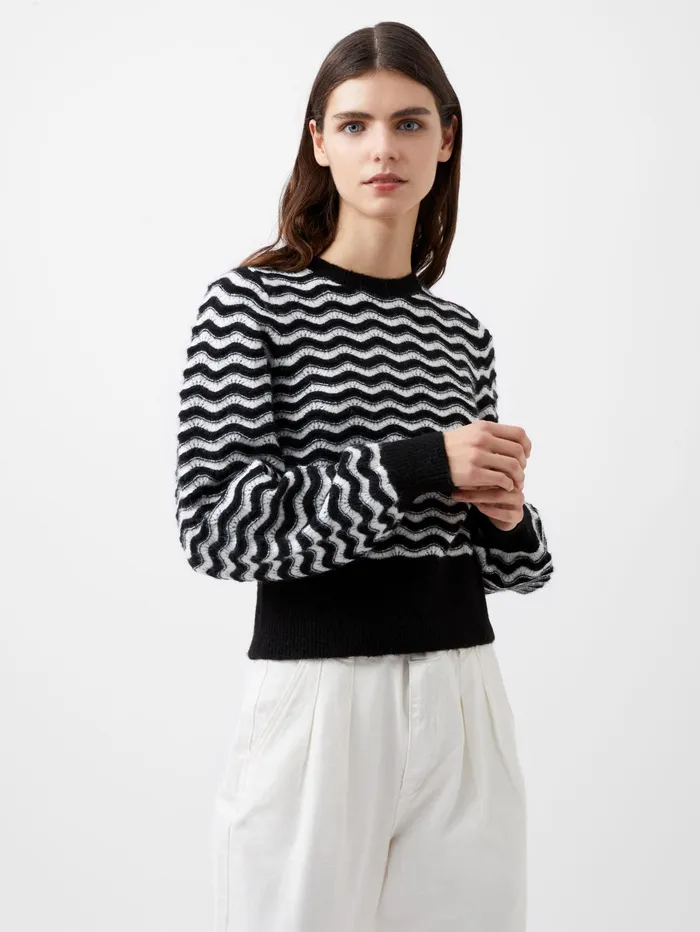 French Connection Natasha Recycled Scallop Jumper Moonless NightClassic Cream Woman Jumpers and Cardigans French Connection Natasha Recycled Scallop Jumper Moonless NightClassic Cream Woman Jumpers and Cardigans