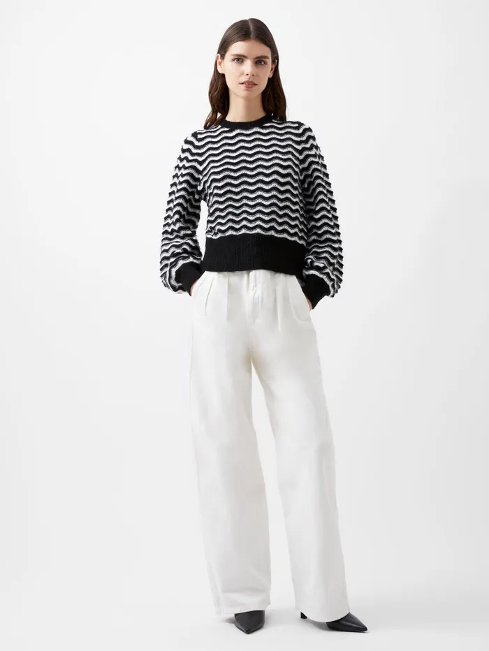 French Connection Natasha Recycled Scallop Jumper Moonless NightClassic Cream Woman Jumpers and Cardigans